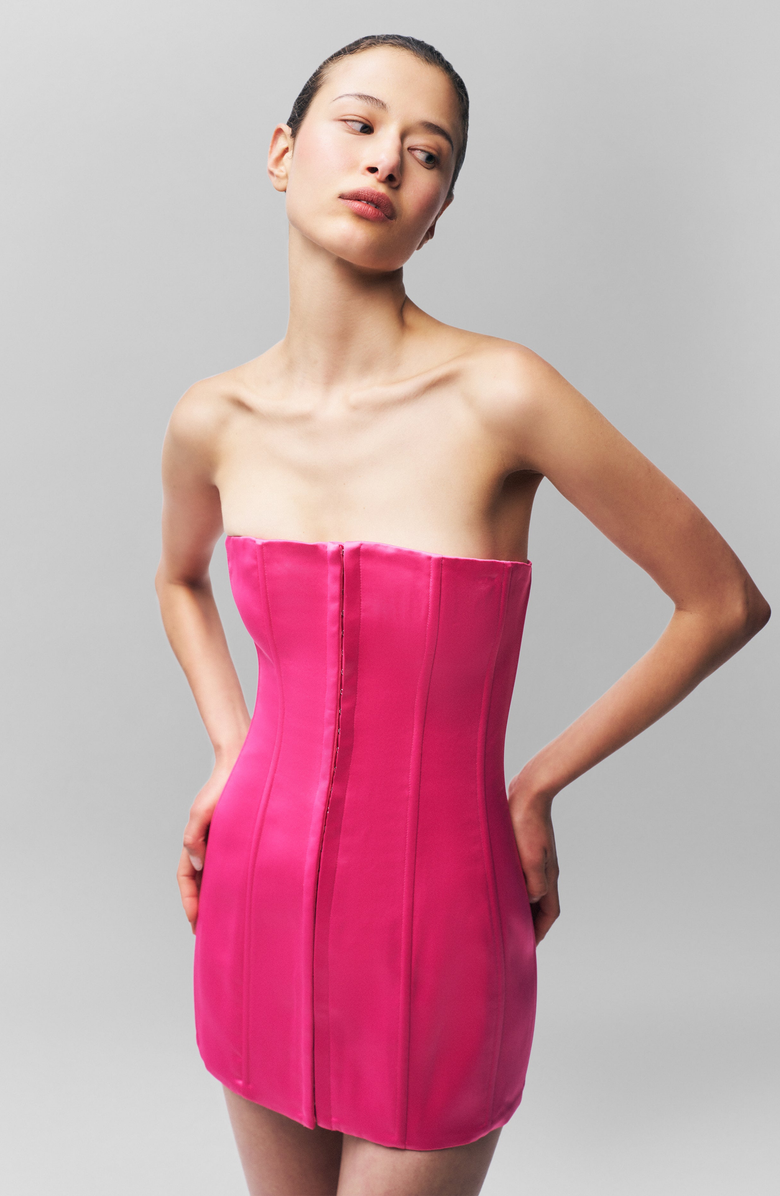 Guizio Satin Corset Dress, Alternate, color, True Pink