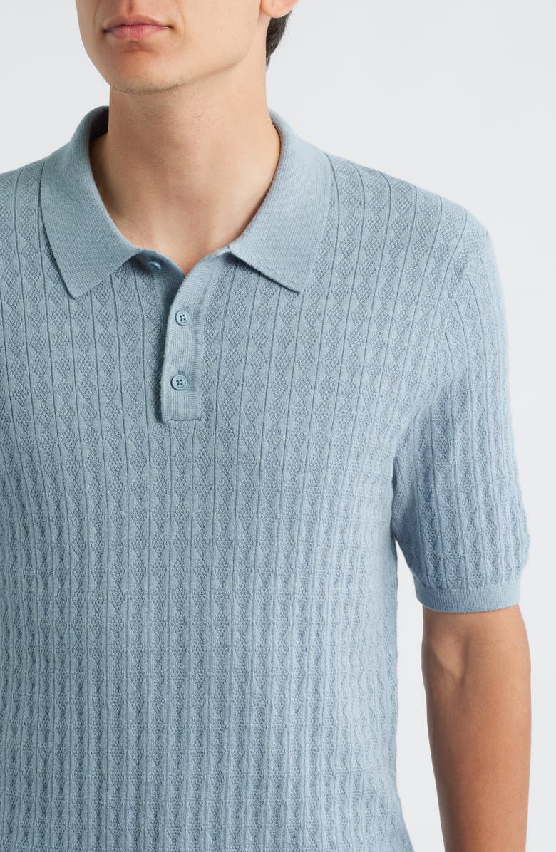 Wax London Naples Diamond Stitch Cotton & Cashmere Polo Sweater, Alternate, color,