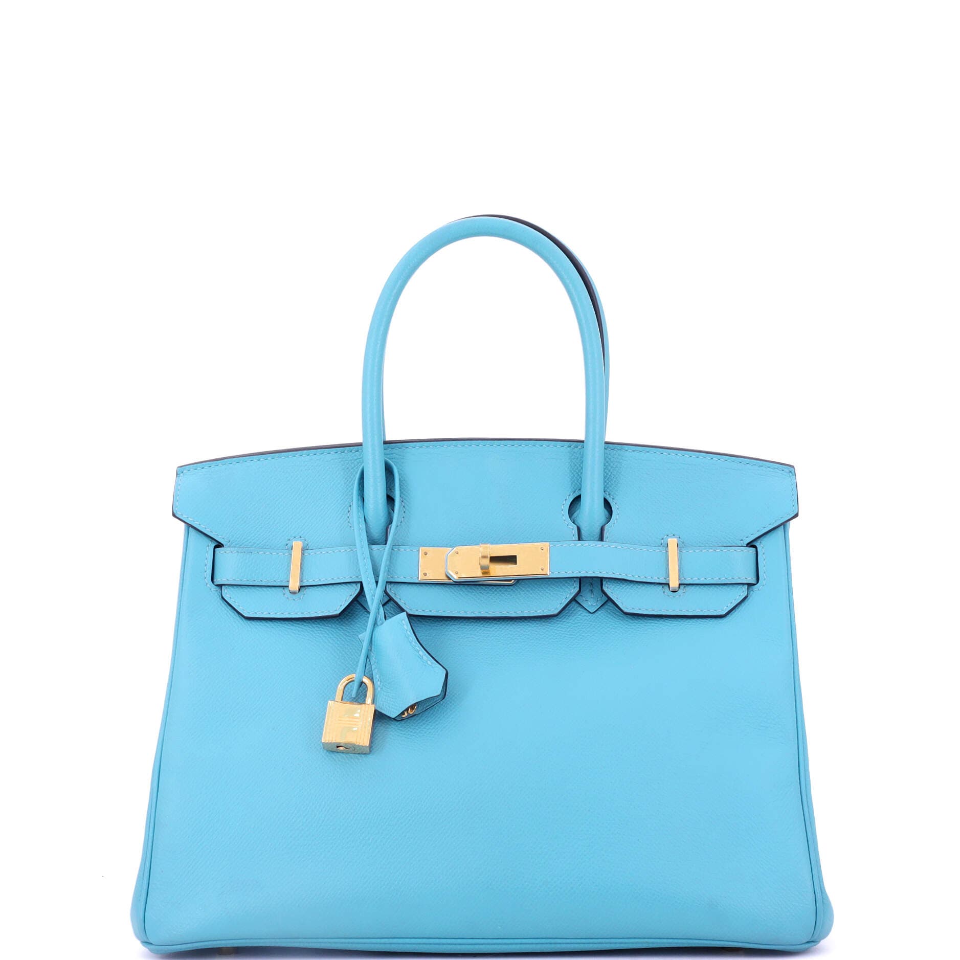 Pre-Owned Hermes Birkin Handbag Blue Epsom with Gold Hardware 30, Main, color, 