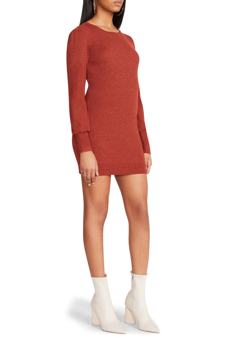 You Got This Ribbed Long Sleeve Mini Sweater Dress, Alternate, color, RUST