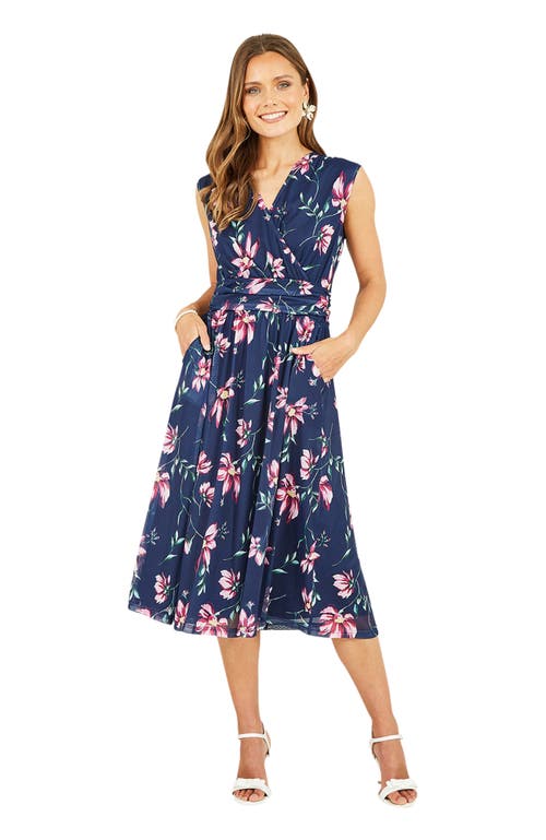 Yumi Mesh Stretch Midi Dress With Pockets In Blue