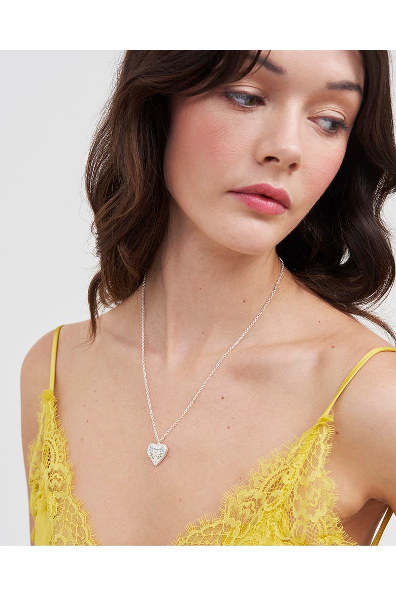 Forget Me Not Heart Locket Necklace, Alternate, color, Silver