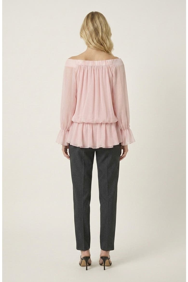 Elegant Lace-Up Peplum Blouse with Long Sleeves, Alternate, color, Pink