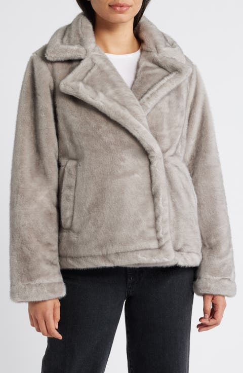 Notched Lapel Faux Fur Jacket