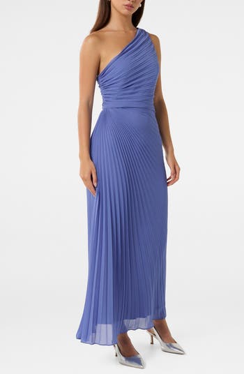 Mirabelle One-Shoulder Pleated Gown
