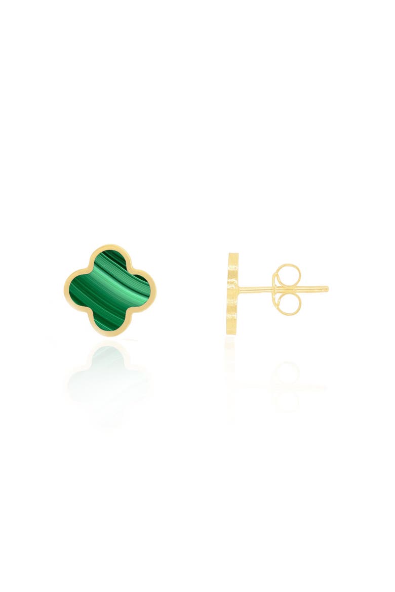 Small Malachite Clover Stud Earrings, Main, color, Malachite