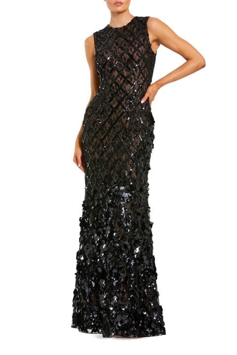 Sleeveless Beaded Sequin Mesh Mermaid Gown