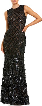 Mac Duggal Sleeveless Beaded Sequin Mesh Mermaid Gown