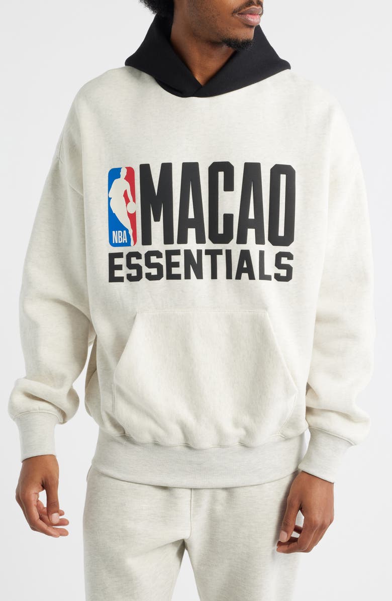 Fear of God Essentials x NBA Macao Sports Fit Hoodie, Main, color, Light Heather/ Black