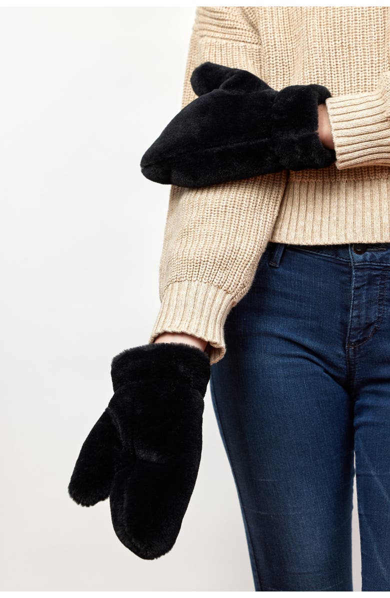 Hat Attack Faux Fur Mitten, Alternate, color, Black