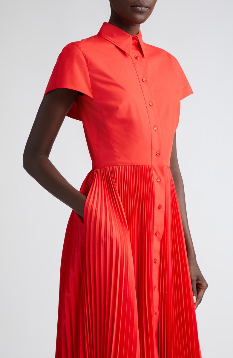 Brandon Maxwell Megan Pleated Cap Sleeve Cotton Shirtdress, Alternate, color, 