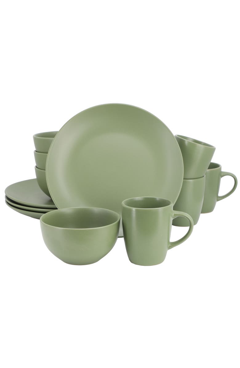 Gibson Home Everyday Plus 12 Piece Round Stoneware Dinnerware Set, Main, color, Green