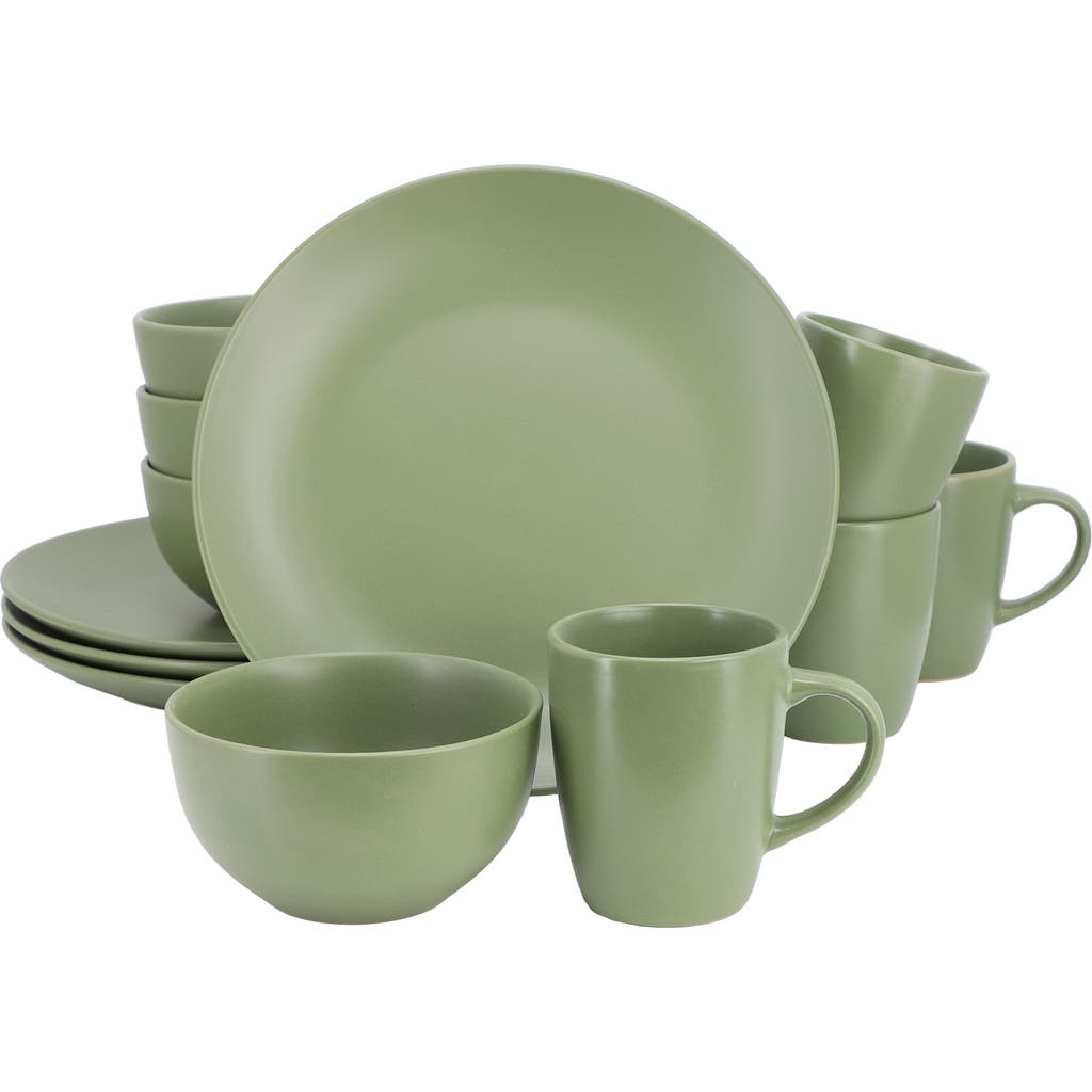Gibson Home Everyday Plus 12 Piece Round Stoneware Dinnerware Set In Green