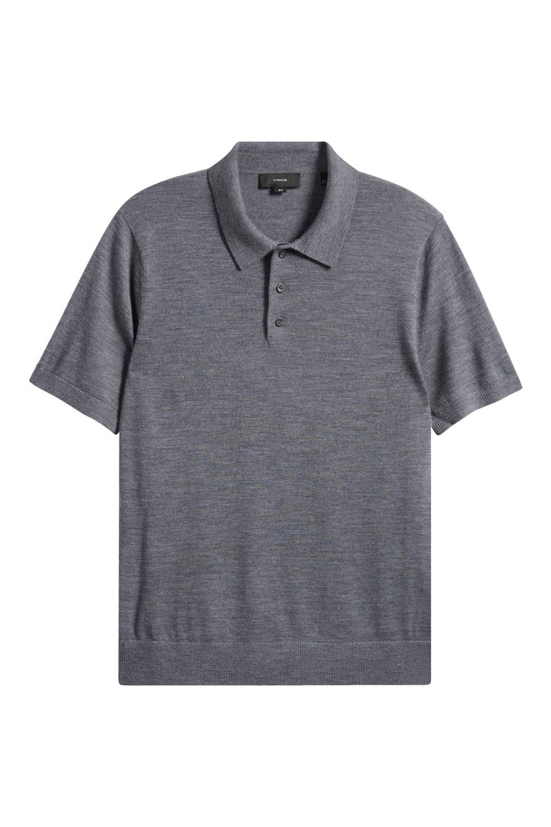 Short Sleeve Merino Wool Polo Sweater, Alternate, color, MEDIUM HEATHER GREY