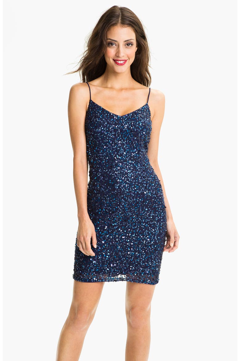 Spaghetti Strap Sequin Sheath Dress, Main, color, ROYAL