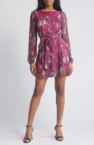 dress the population kirsi long-sleeve tie-waist mini dress Kirsi Floral Dress XL / FUCHSIA MULTI