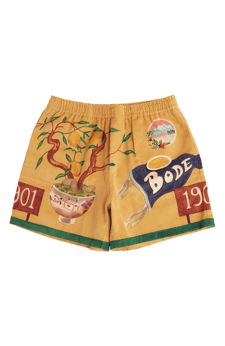 Bode Lemon Tree Senior Print Corduroy Shorts, Main, color,