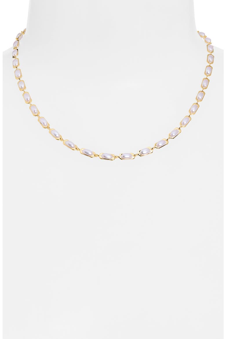 Demi-Fine Faux Pearl Link Necklace, Alternate, color, WHITE- GOLD