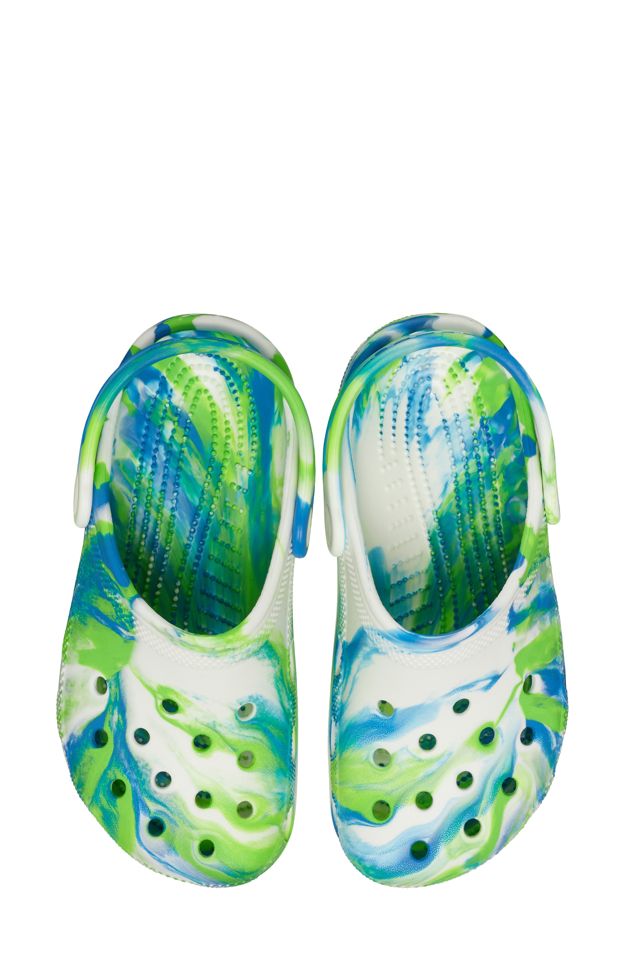 CROCS Kids' Classic Glow in the Dark Marble Clog, Alternate, color, Prep Blue Multi