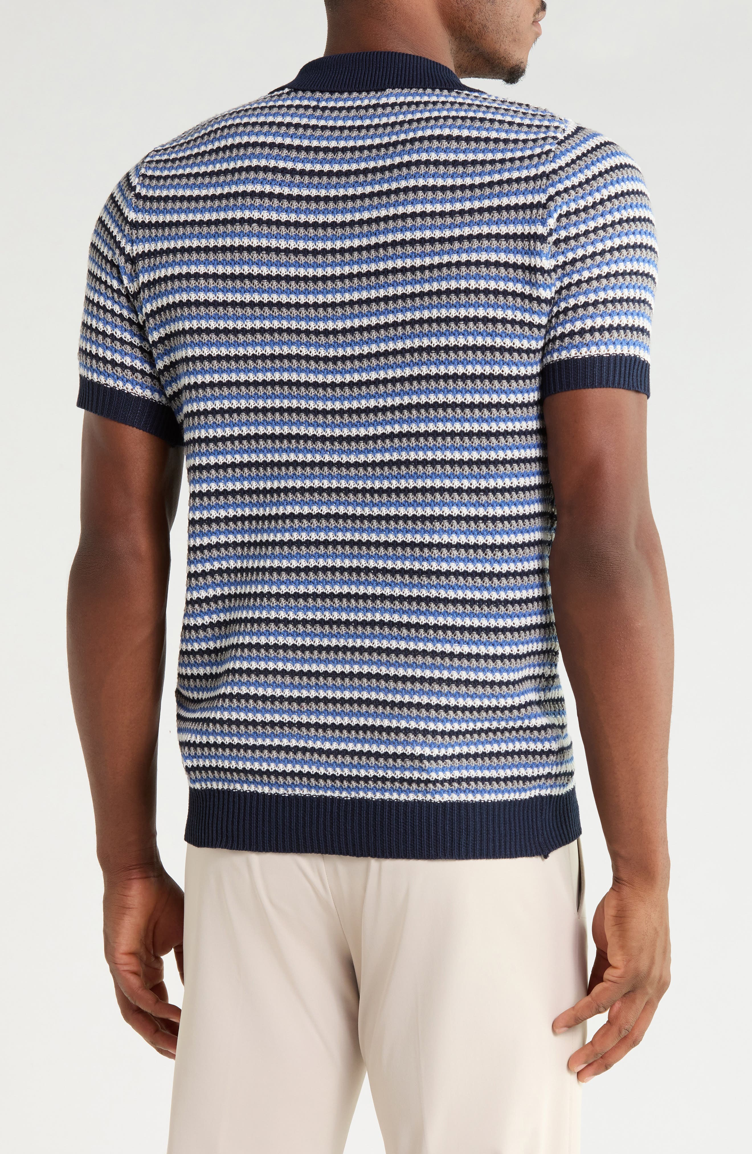 Striped Textured Knit Button Front Camp Shirt