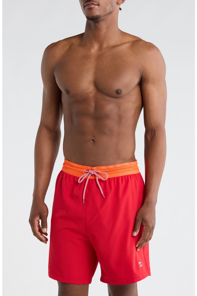 Webbed Elastic Swim Shorts, Main, color, RED