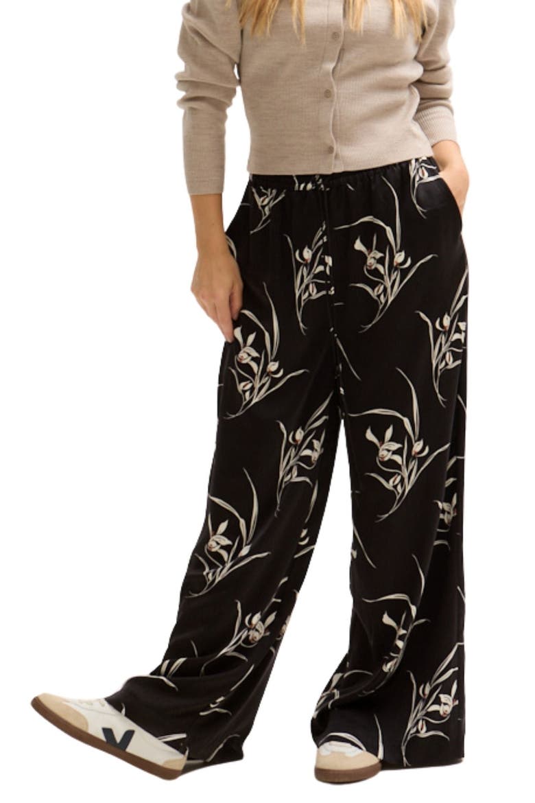 Lillibet Wide Leg Large Floral Print Trouser, Alternate, color, Black