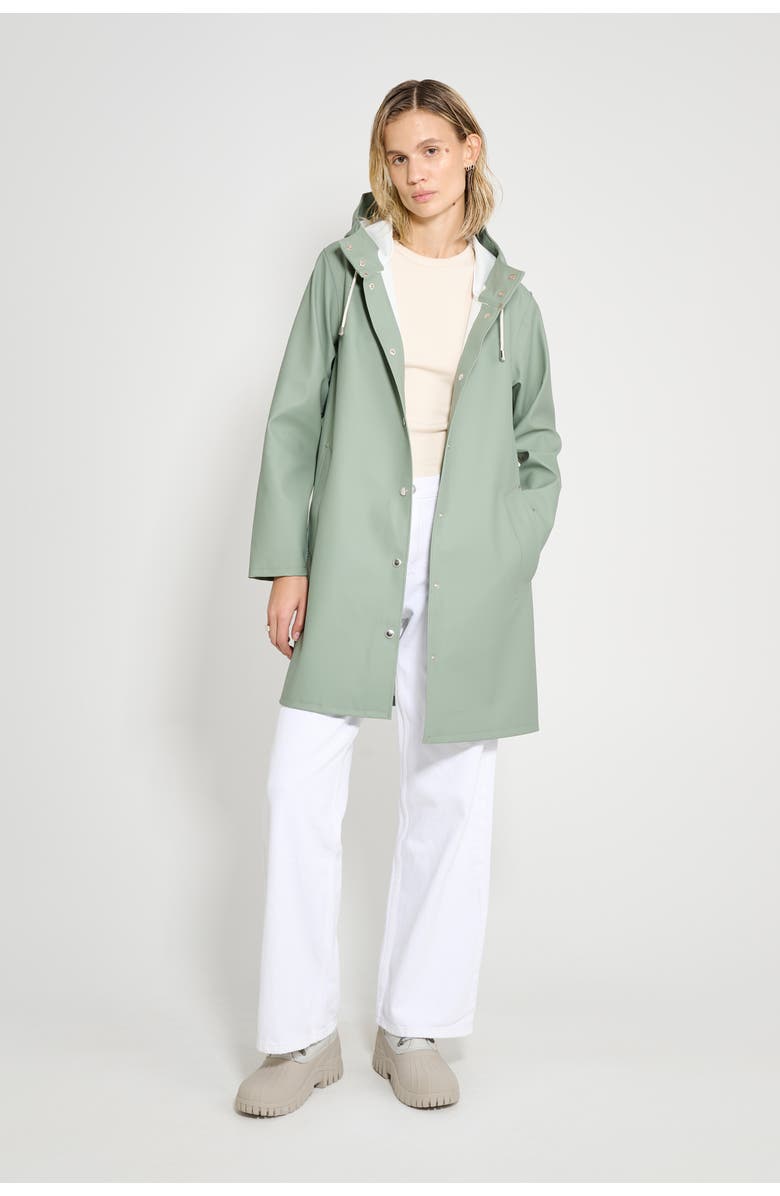Stutterheim Mosebacke Hooded Long Sleeve Raincoat, Alternate, color, Khaki Green