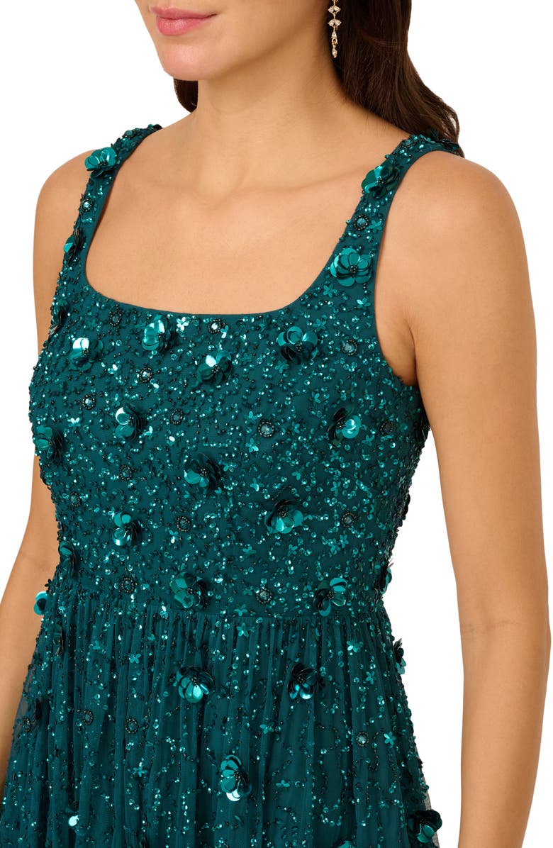 Adrianna Papell Embellished Ruffle Tiered Mesh Cocktail Dress, Alternate, color, Deep Azure