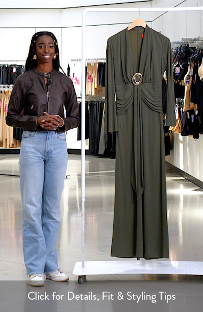 Ahano Plunge Neck Long Sleeve Jersey Gown, sales video thumbnail