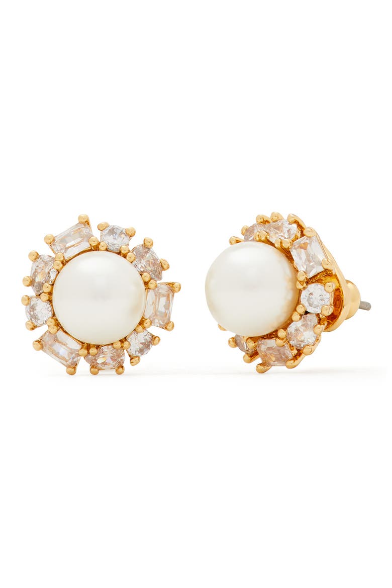 imitation pearl halo stud earrings, Main, color, CLEAR/ GOLD