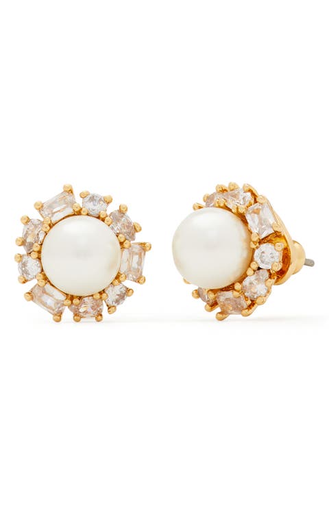 imitation pearl halo stud earrings