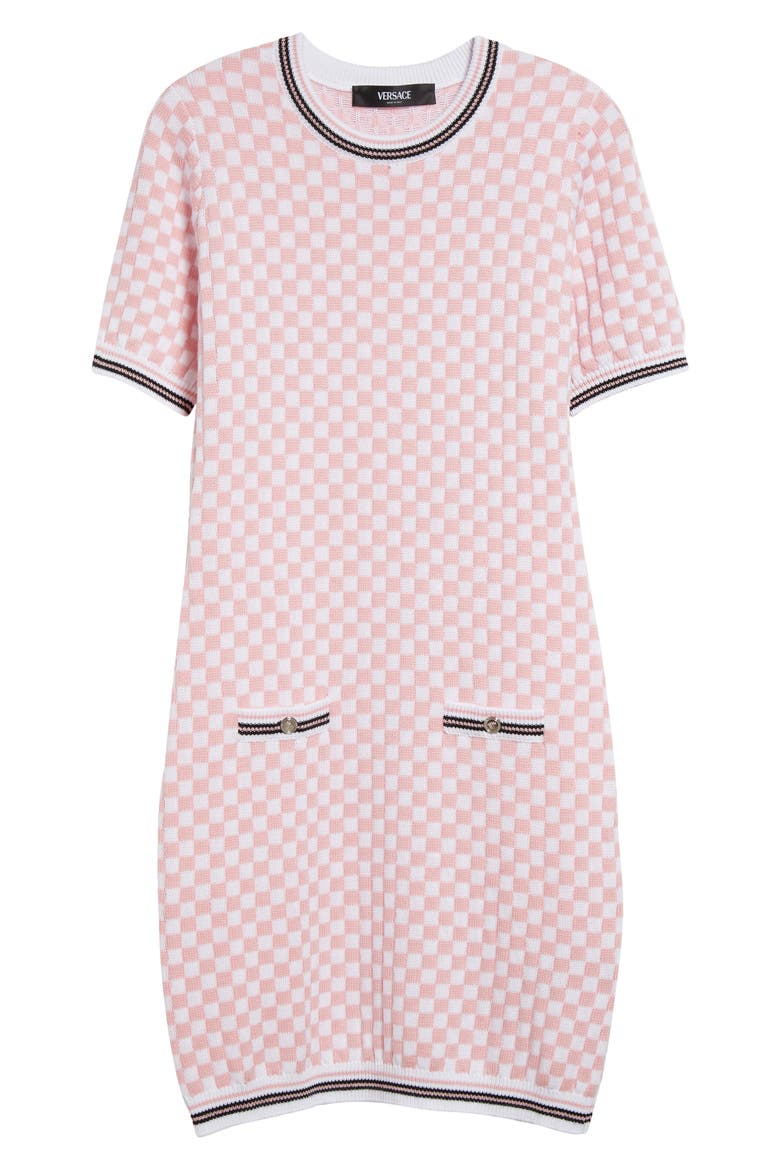 Contrasto Checkerboard Jacquard Sweater Dress, Alternate, color, WHITE PALE PINK