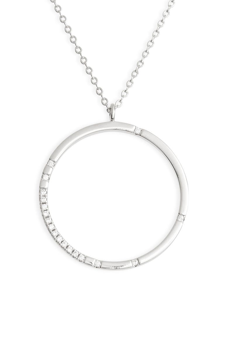 Scatter Pavé Open Circle Pendant Necklace, Main, color, CLEAR- SILVER