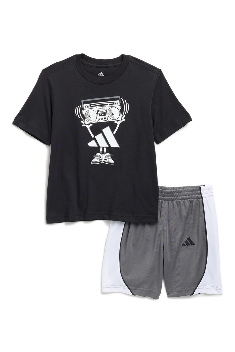 Kids' Cotton Graphic T-Shirt & Mesh Shorts Set, Main, color, BLACK