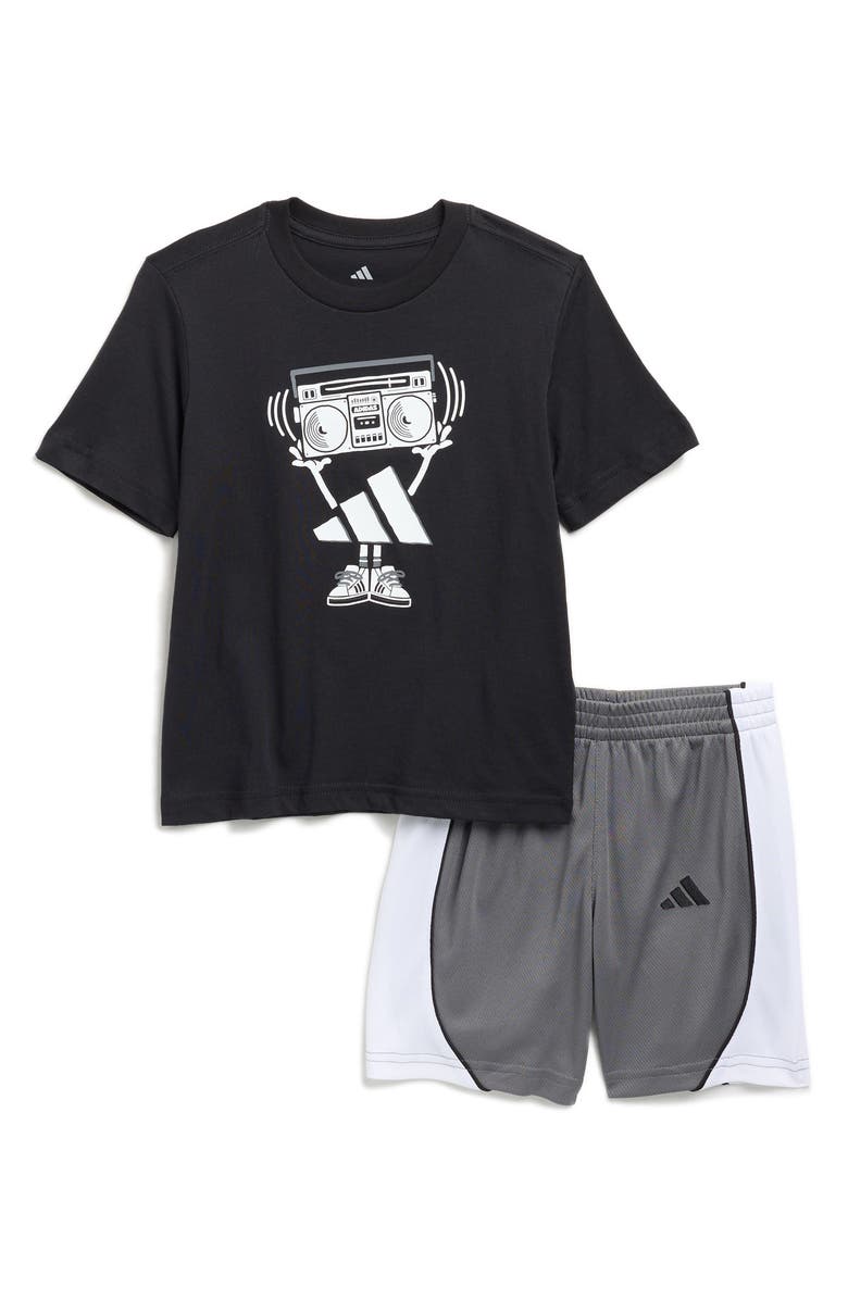 adidas Kids' Cotton Graphic T-Shirt & Mesh Shorts Set, Main, color, Black