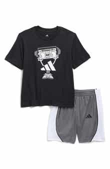 adidas Kids' Cotton Graphic T-Shirt & Mesh Shorts Set