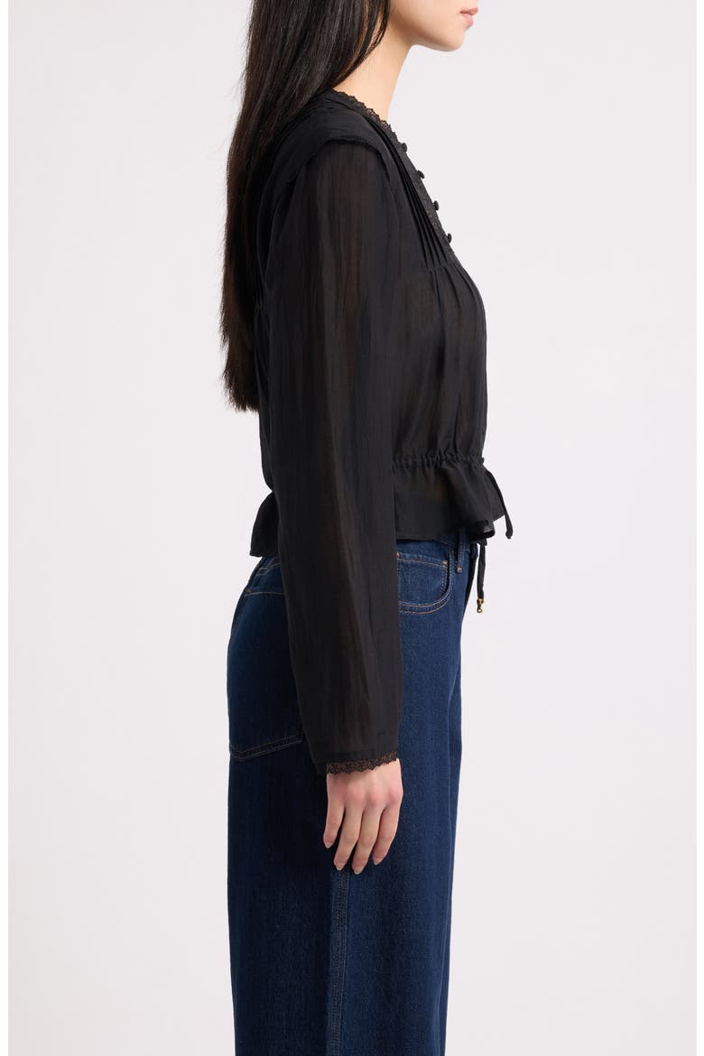 Hadley Pintuck Lace Cotton Blend Top, Alternate, color, BLACK