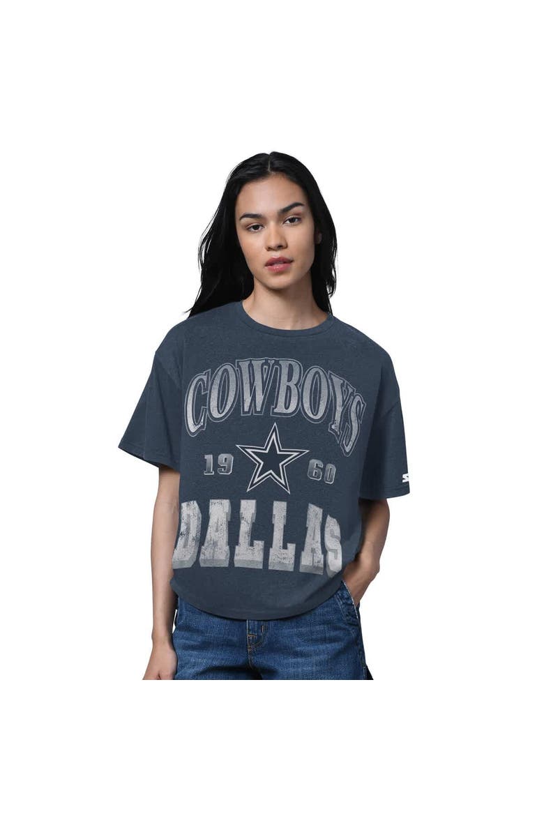 Women's Starter Heather Navy Dallas Cowboys Oversized Hall of Fame T-Shirt, Main, color, Heather Navy
