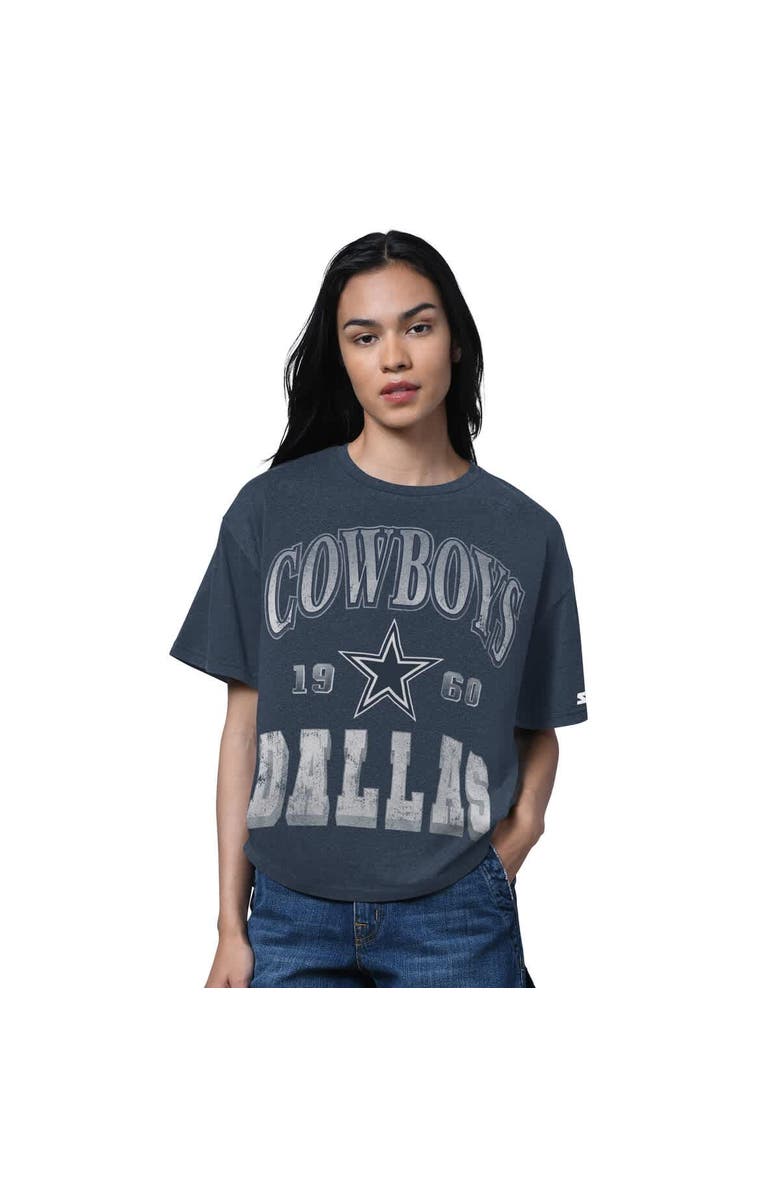 STARTER Women
s Starter Heather Navy Dallas Cowboys Oversized Hall of Fame T-Shirt, Main, color, Heather Navy