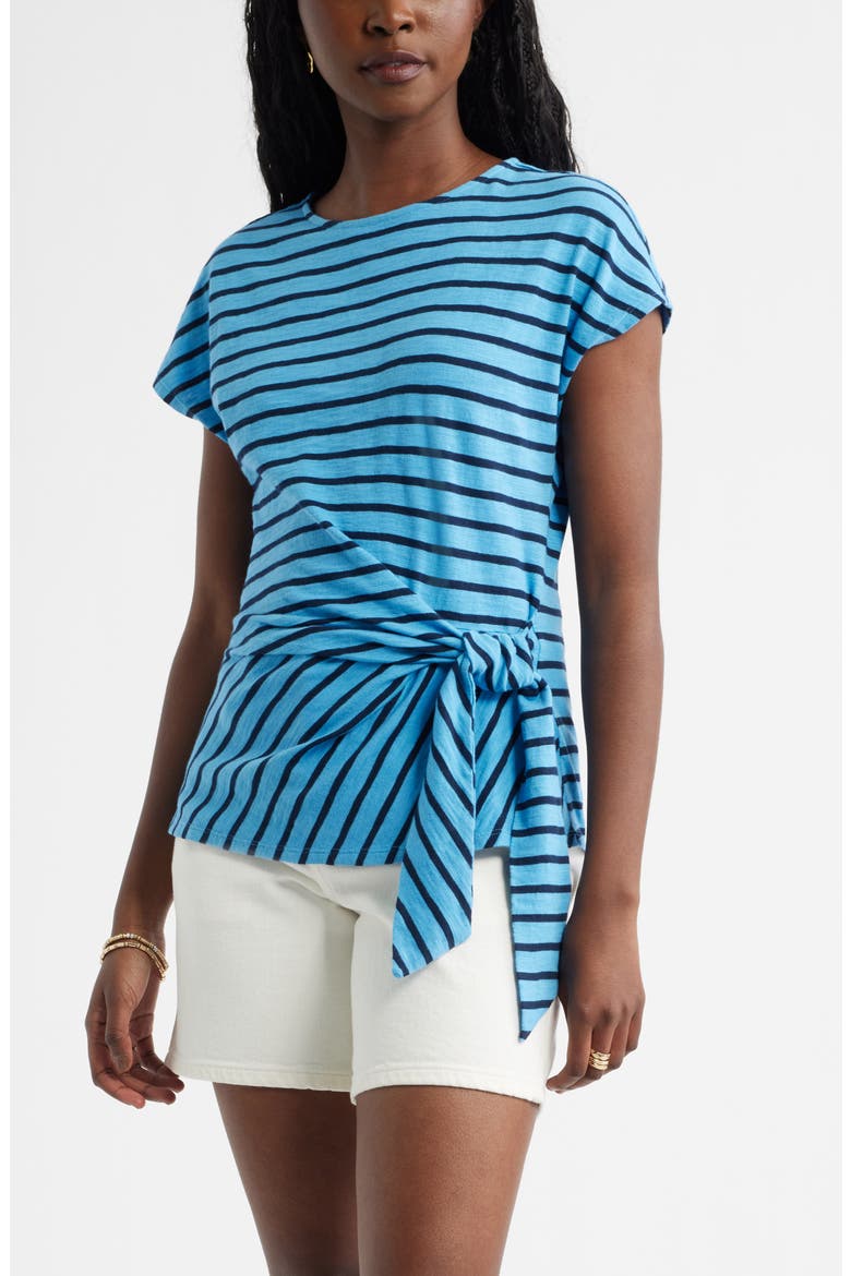 Drop Shoulder Tie Front Top, Main, color, BLUE MAYA NAVY STRIPE