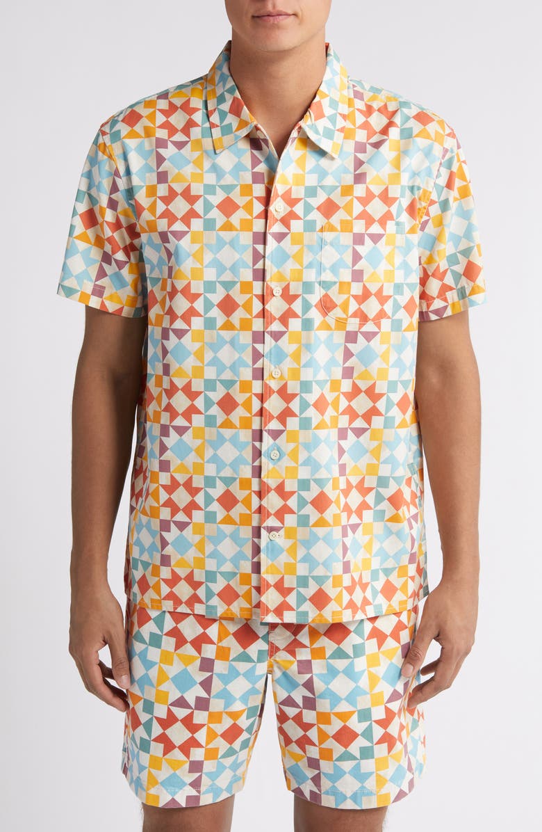 Treasure & Bond Quilt Print Short Sleeve Button-Up Shirt, Main, color,