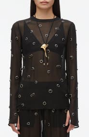 3.1 Phillip Lim Embellished Silk Chiffon Long Sleeve Top