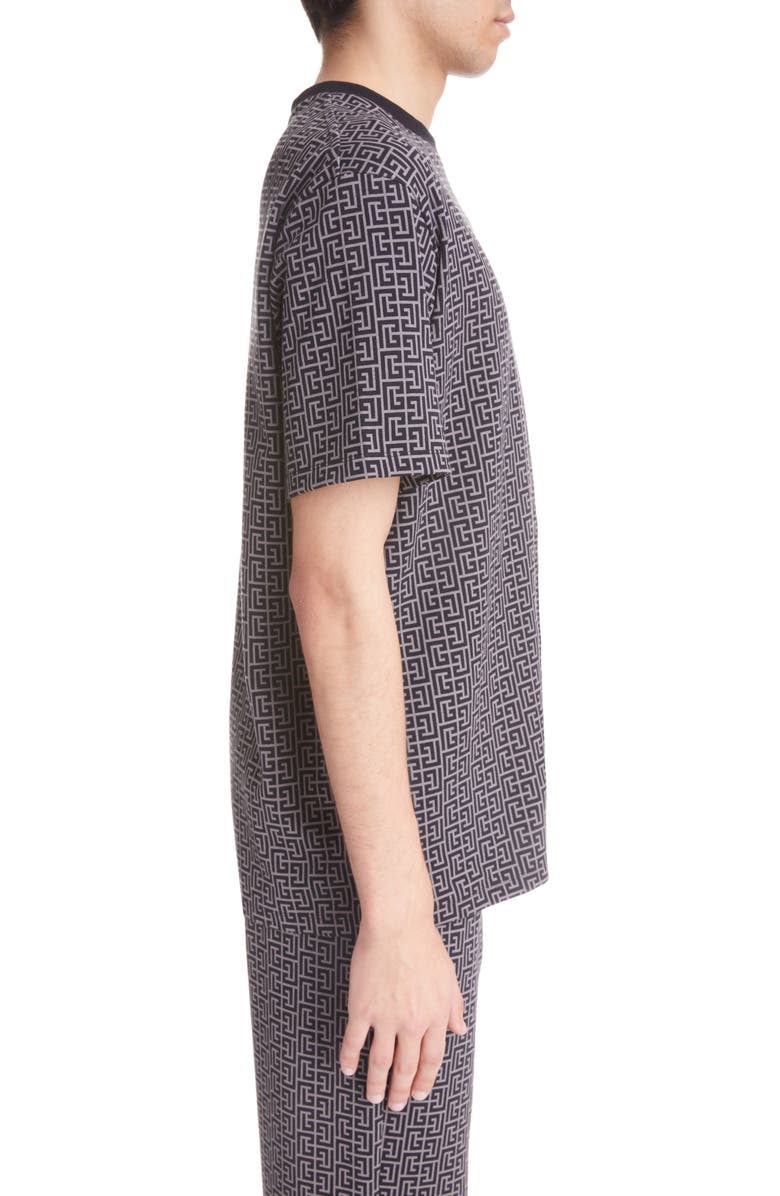 Balmain Monogram Crewneck Stretch Cotton T-Shirt, Alternate, color,