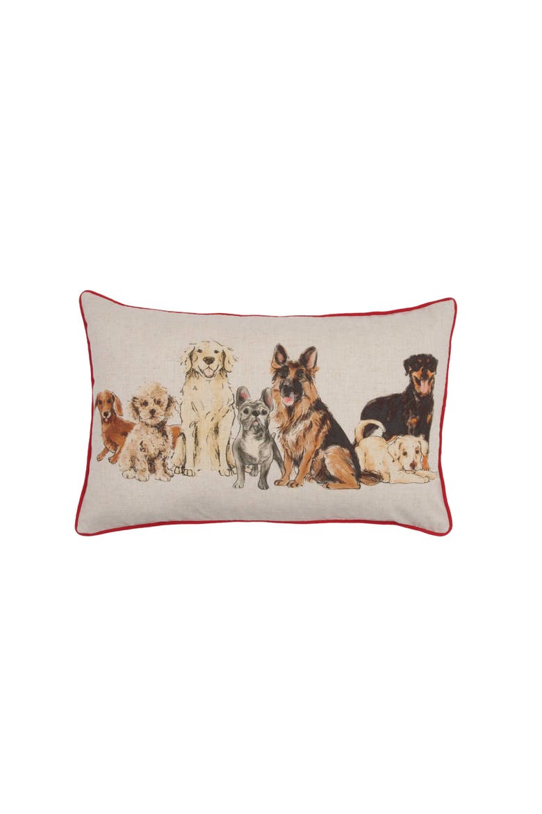 All Dogs Vintage Reversible Piped Lumbar Throw Pillow 22" x 14", Main, color, White