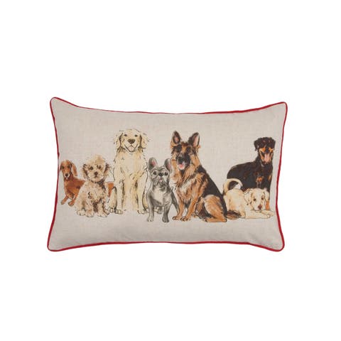 All Dogs Vintage Reversible Piped Lumbar Throw Pillow 22" x 14"