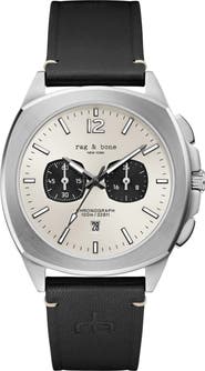 rag & bone Bleeker Chronograph Leather Strap Watch, 42mm
