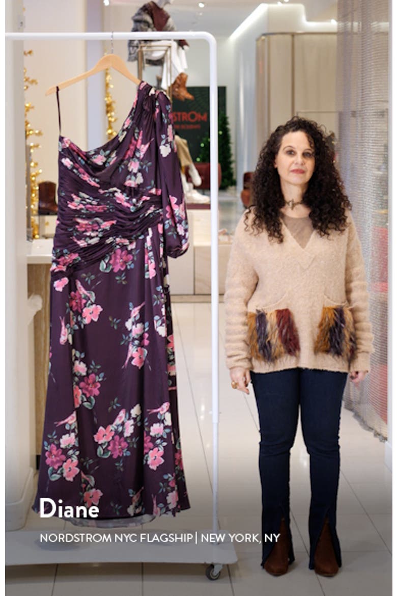 Floral One-Sleeve Charmeuse Gown with Slit video