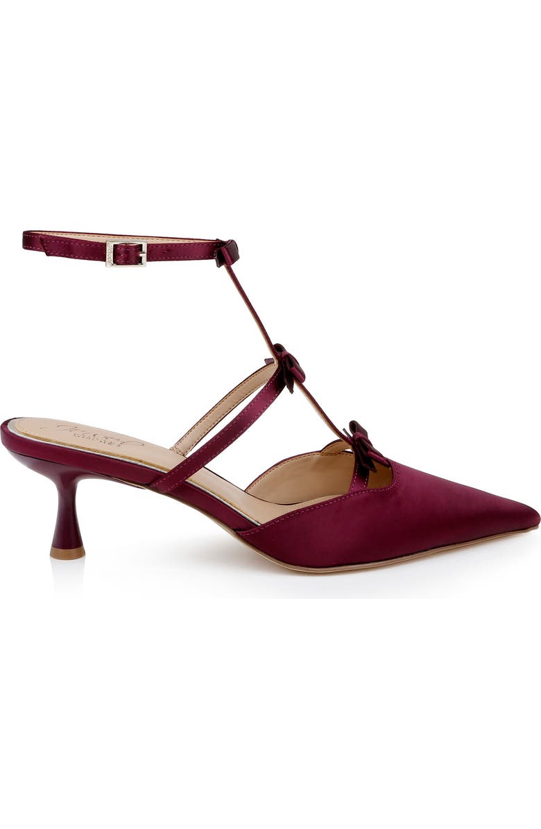 Jewel Badgley Mischka Elisabetta Ankle Strap Pointed Toe Kitten Heel Pump, Alternate, color, Bordeaux Satin
