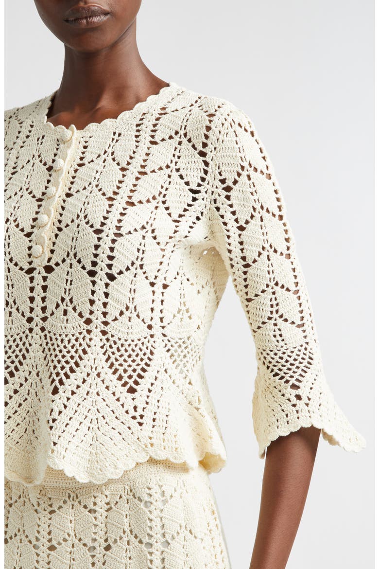 Awaken Button Front Crochet Top, Alternate, color, CREAM