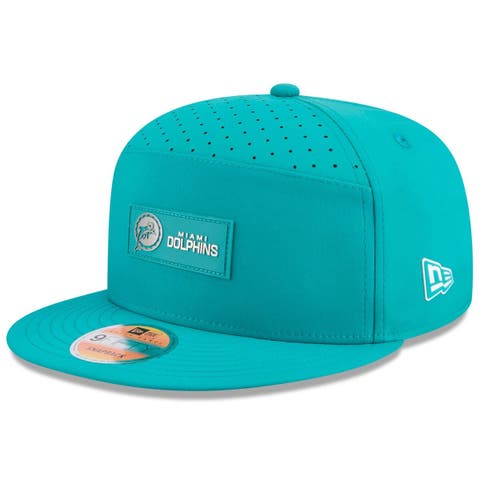 Men's New Era Aqua Miami Dolphins 2025 Sideline Throwback Split Panel 9FIFTY Snapback Hat